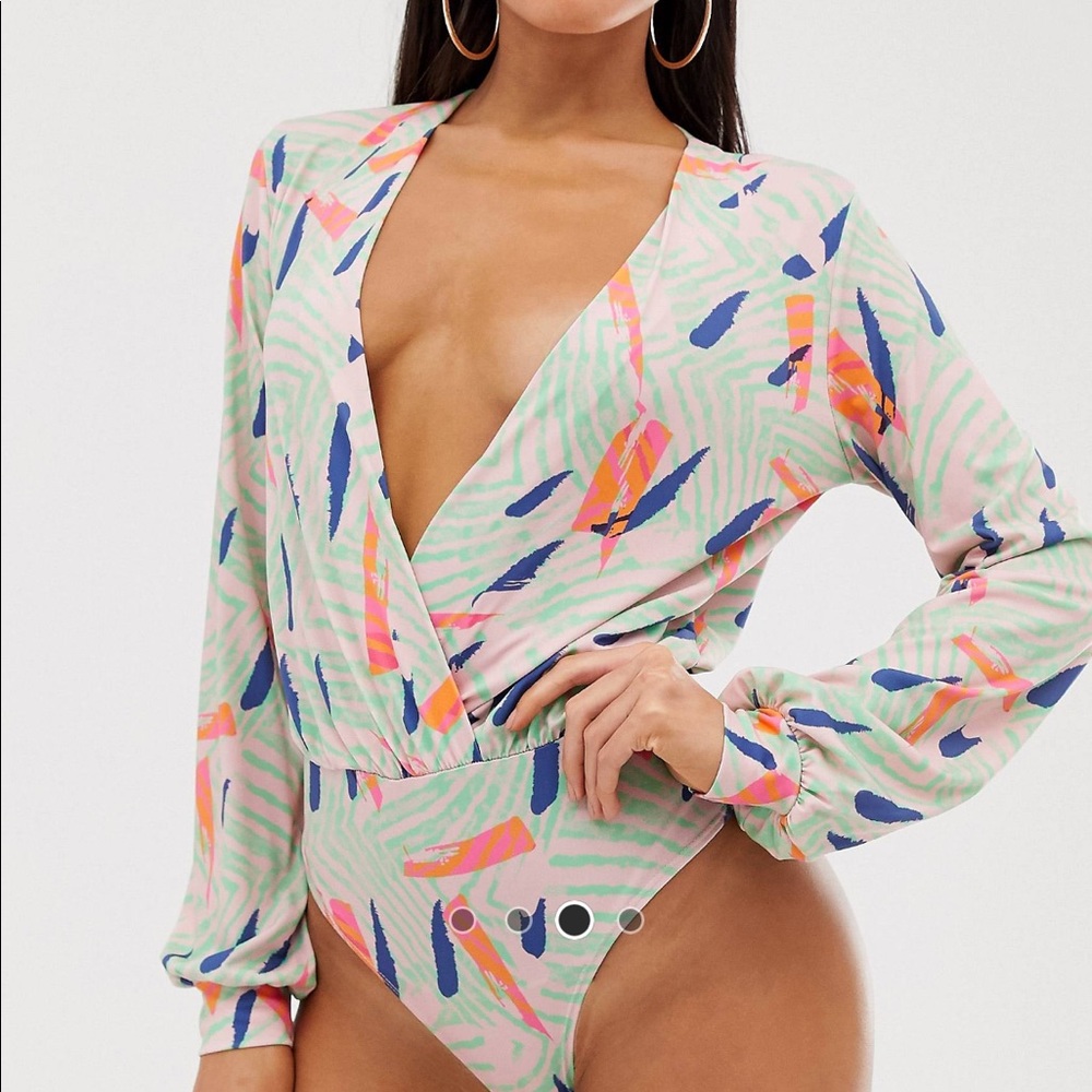 Flounce London wrap front low cut thing bodysuit